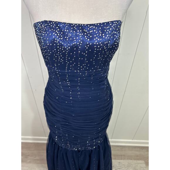 Jessica McClintock II Mermaid Gown Dress in Navy with Silver Sparkles Size 7 - Picture 2 of 8